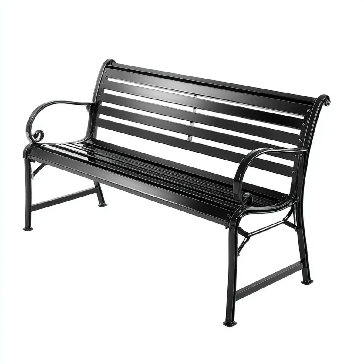 Ławka ogrodowa, Czarna ławka ogrodowa 2 fotele prostokątne stal 125 x 60 x 85 cm