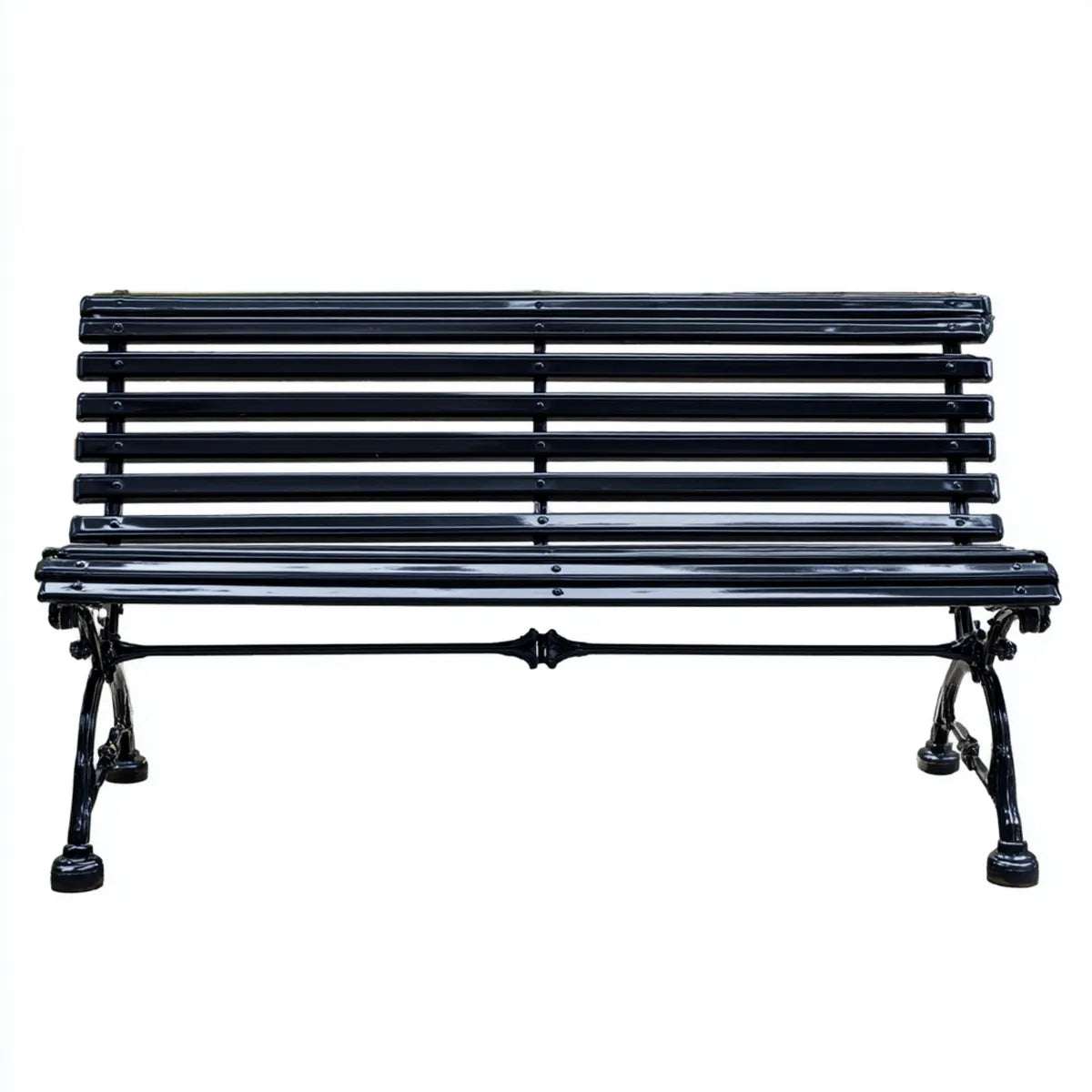 Ławka ogrodowa 3 fotele czarne 150 x 62 x 83 cm stali i prostokątne odlewane żelazo