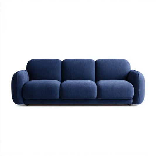 Sofa, 3-osobowa wyprostowany sofa wytłoczona granatowo niebieska w poliestrze wstążka wstążkowa 220 x 95 x 78 cm