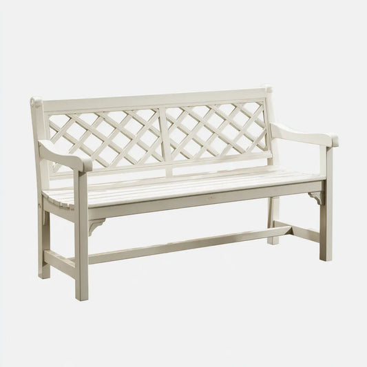 Ławka ogrodowa 2 miejsca białe 120 x 60 x 88 cm w litym prostokątnym drewnie
