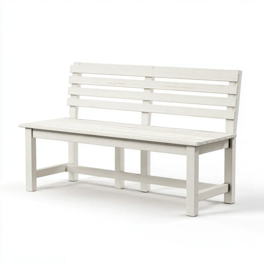Ławka ogrodowa, Biała ławka ogrodowa w sosnie litej 150 x 60 x 90 cm z oparciem