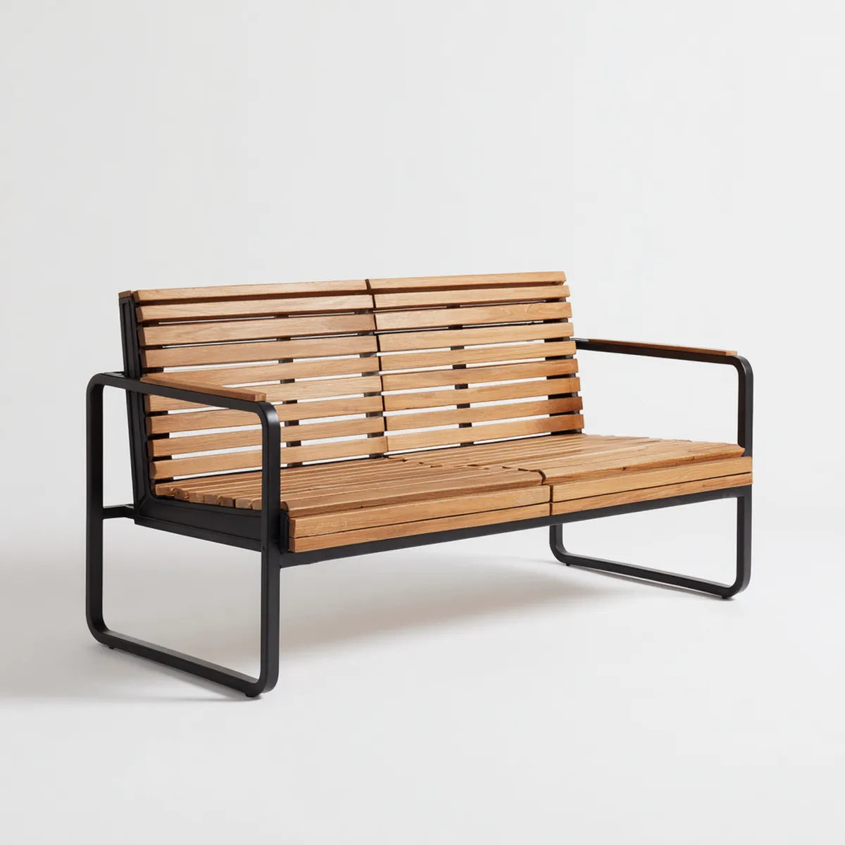 Ławka ogrodowa 2 fotele brązowe czarne 150 x 65 x 80 cm w litej akacji i prostokątnej stali