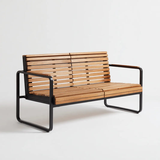 Ławka ogrodowa 2 fotele brązowe czarne 150 x 65 x 80 cm w litej akacji i prostokątnej stali