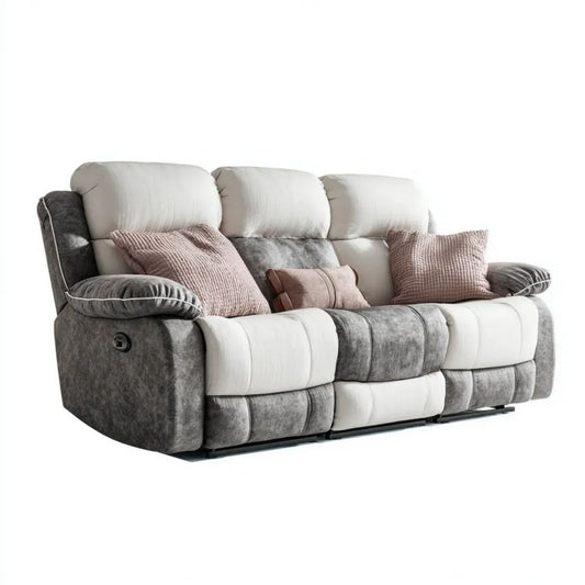Sofa, Elektryczny relaksujący sofa z 3-osobowa antracytu szary poliester i off- biały, 220 x 98 x 102 cm
