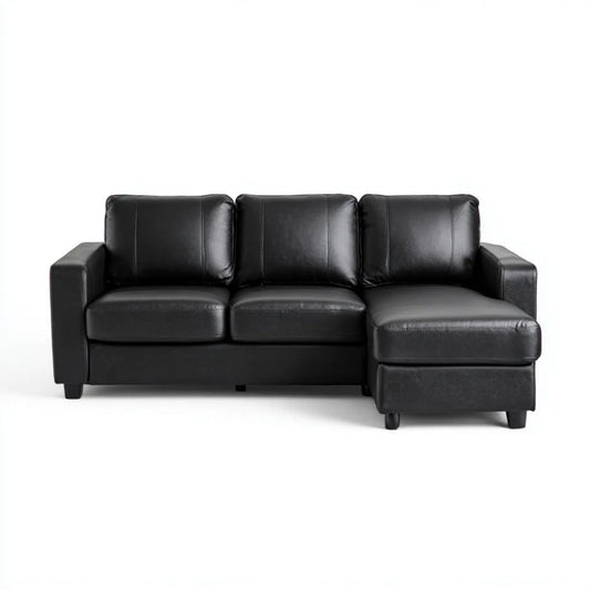 Sofa fixed 3 fixseater czarny w PU fixyphyphyphytic picture skin z fixistic meridian, 220 x 145 x 85 cm