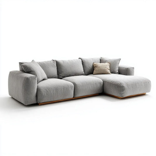 Sofa Prosta narożnik w szarej tkaniny z meridianem, 280 x 170 x 85 cm