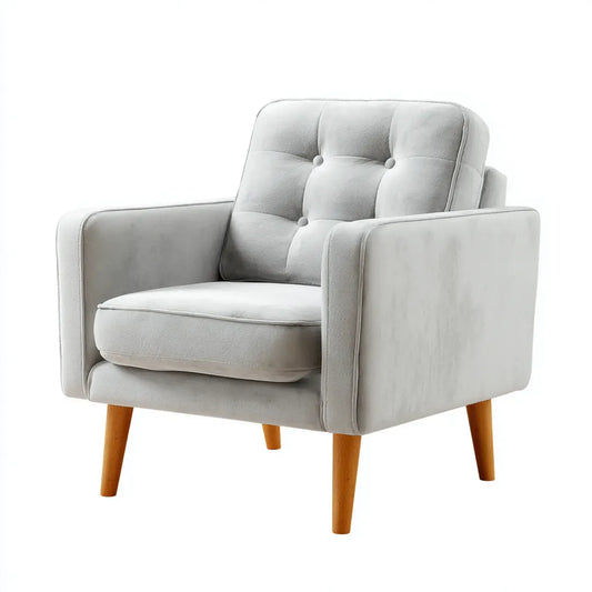 Fotel, Szary salon fotel 76 x 80 x 90 cm w poliestrowym aksamicie z nogami w litym drewnie prostokątny kształt