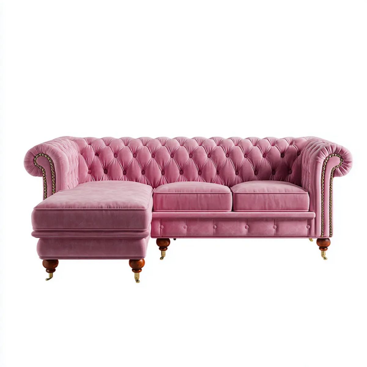 Sofa, Chesterfield 3 Seater lewy narożnik sofa w Bethoddery różowa Bethalvelvet, 280 x 160 x 75 cm