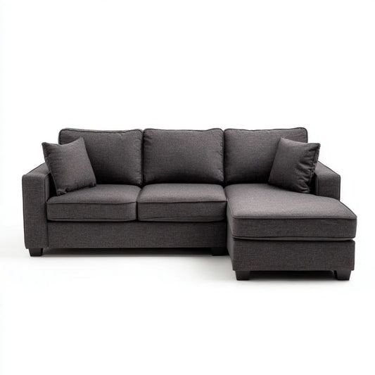 Sofa, 3-osobowa sofa z syrop z syrop z korpusów w kolorze ciemnoszarym tkaniny, 250 x 160 x 85 cm