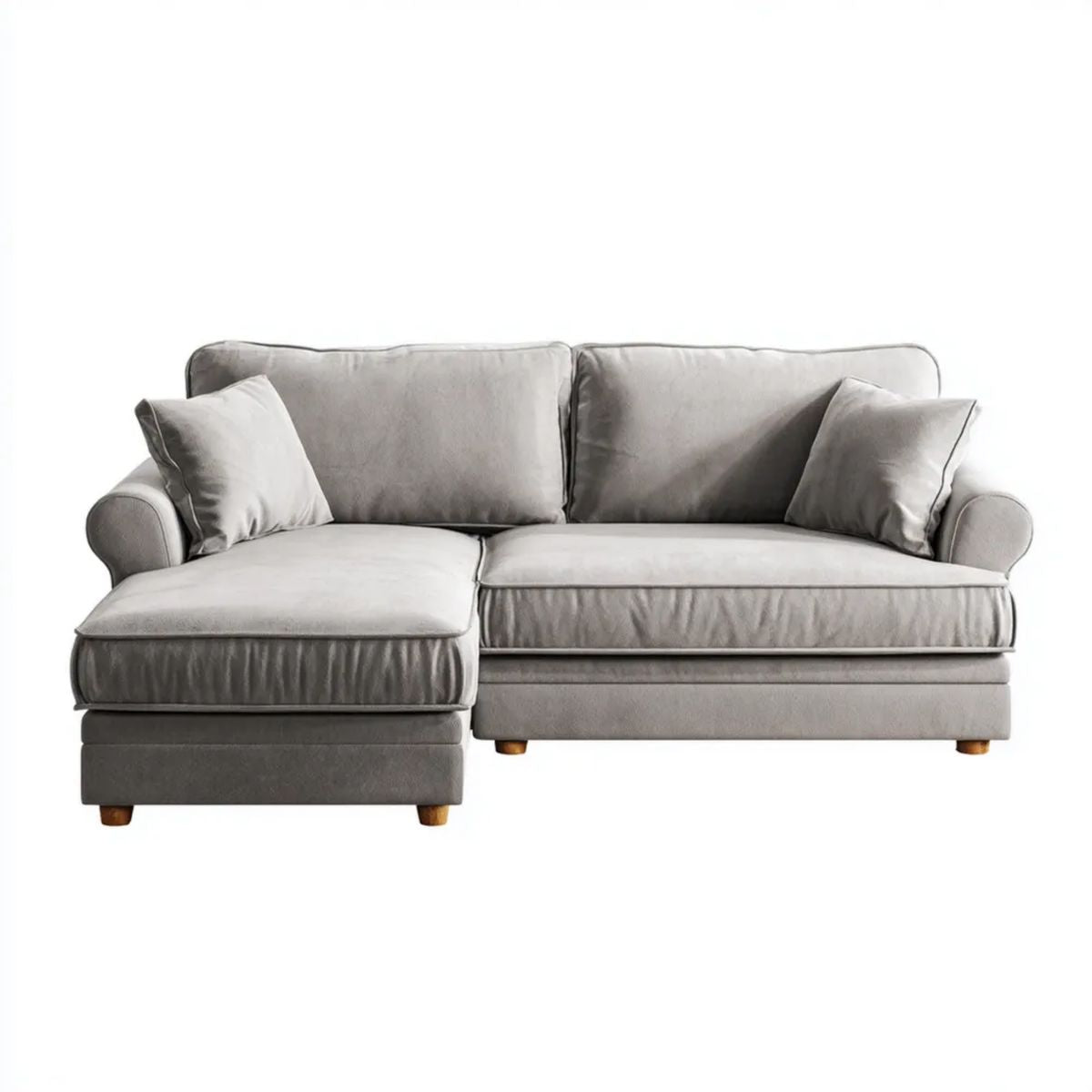 Sofa kąt stały 3 siwy poliester fotele z szezlongiem 220 x 150 x 85 cm