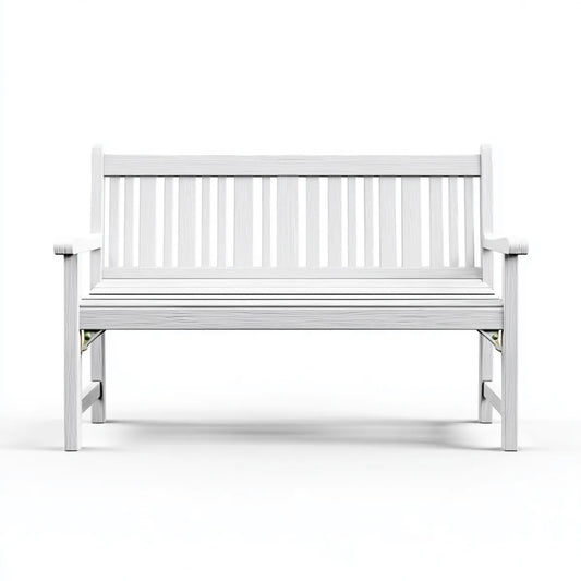 Ławka ogrodowa 2 fotele białe 120 x 63 x 85 cm w litym prostokątnym drewnie