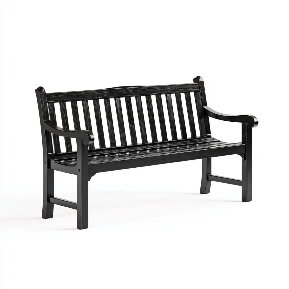 Ławka ogrodowa 2 czarne kwadraty w prostokątnym litym drewnie 120 x 62 x 88 cm