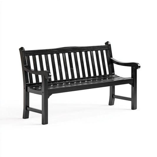Ławka ogrodowa 2 czarne kwadraty w prostokątnym litym drewnie 120 x 62 x 88 cm