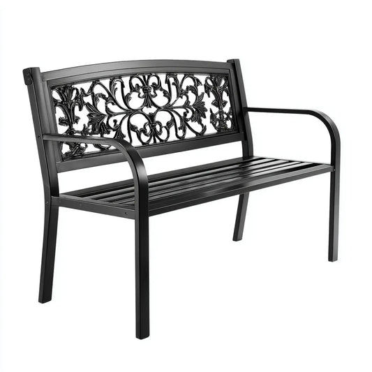 Ławka ogrodowa 2 fotele czarne 122 x 61 x 85 cm w prostokątnej stali