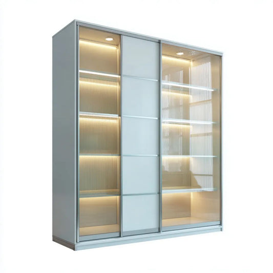 Szafa, 3 drzwi przednie szafa przesuwna w aluminiowym i jasnoszarym szkło szklane 180 x 60 x 220 cm