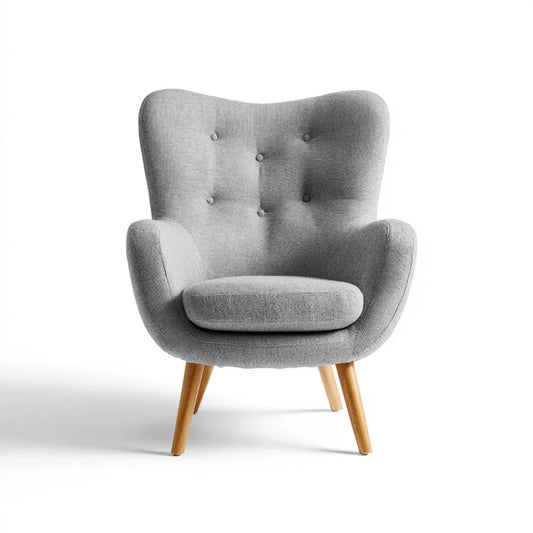 Fotel, Poliester lekki szary fotel z litymi nogami z drewna 80 x 85 x 105 cm